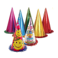 Cone Party Hat with Tinsel, assorted 37cm